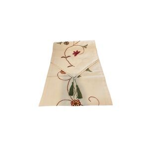 VTG Ethomes Japan Taro Home Handiwork Linen Table Runner Tassels 16x87